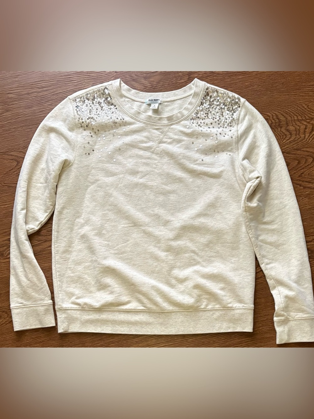 Old Navy Cream Sweatshirt with Sequin Shoulder Detail